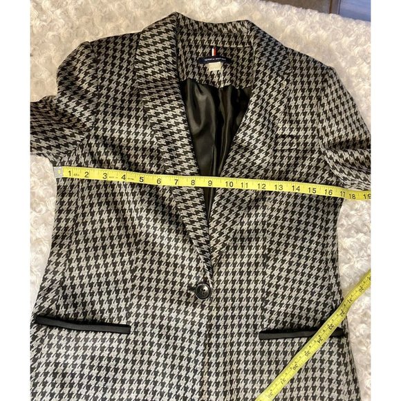 Tommy Hilfiger Houndstooth Blazer Size 2 Elbow Patch Classic Fit Mid Length - Picture 11 of 14